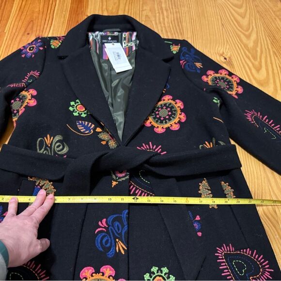 NWT Emily Lovelock Deborah Coat Black Embroidered Floral Love Size SM Wool Blend - Picture 11 of 16